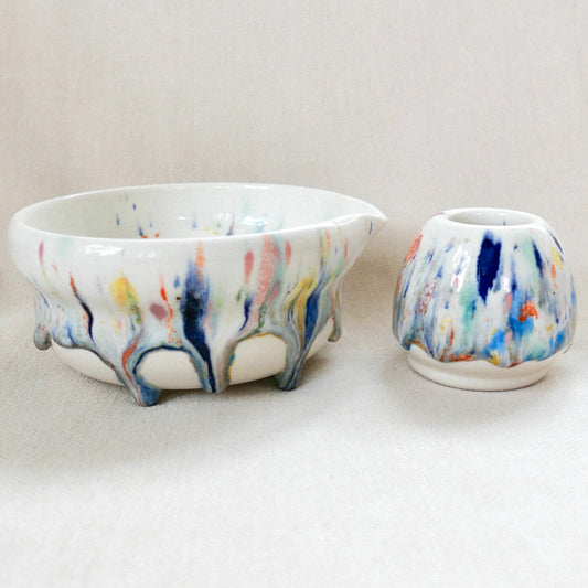 candy drip porcelain matcha set