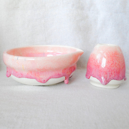 hot pink porcelain matcha set